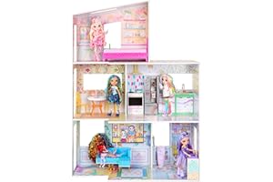 Rainbow High Color & Play 3-Story Doll House, Design All Walls & Floors with Washable Markers, Wood Playset Includes Toy Furniture and Accessories, Gift for Kids 4+