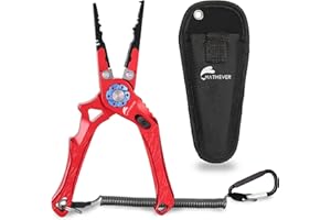Hathever Saltwater Fishing Pliers, Split Ring Pliers for Fishing with Safety Lock, Fish Pliers with Sheath and Lanyard, Fishing Gifts for Men