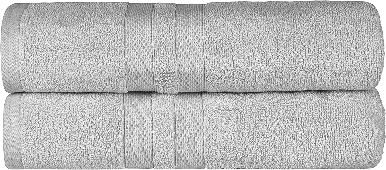 Wholesale Trade Dealz Pack of 2 Large Jumbo Bath Sheet Towels(75 x 150 cm) 100% Egyptian Cotton Big Bath Sheets Quick dry & Absorbent (Silver, Cotton)