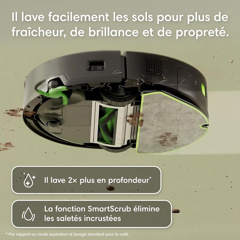 Roomba 115 Combo+Base AutoEmpty - Robot Aspirateur Laveur 2en1 - Puissance d'Aspiration 15KPa - Brosse latérale étendue - Lingette de Lavage déportée - Navigation LiDAR - Noir