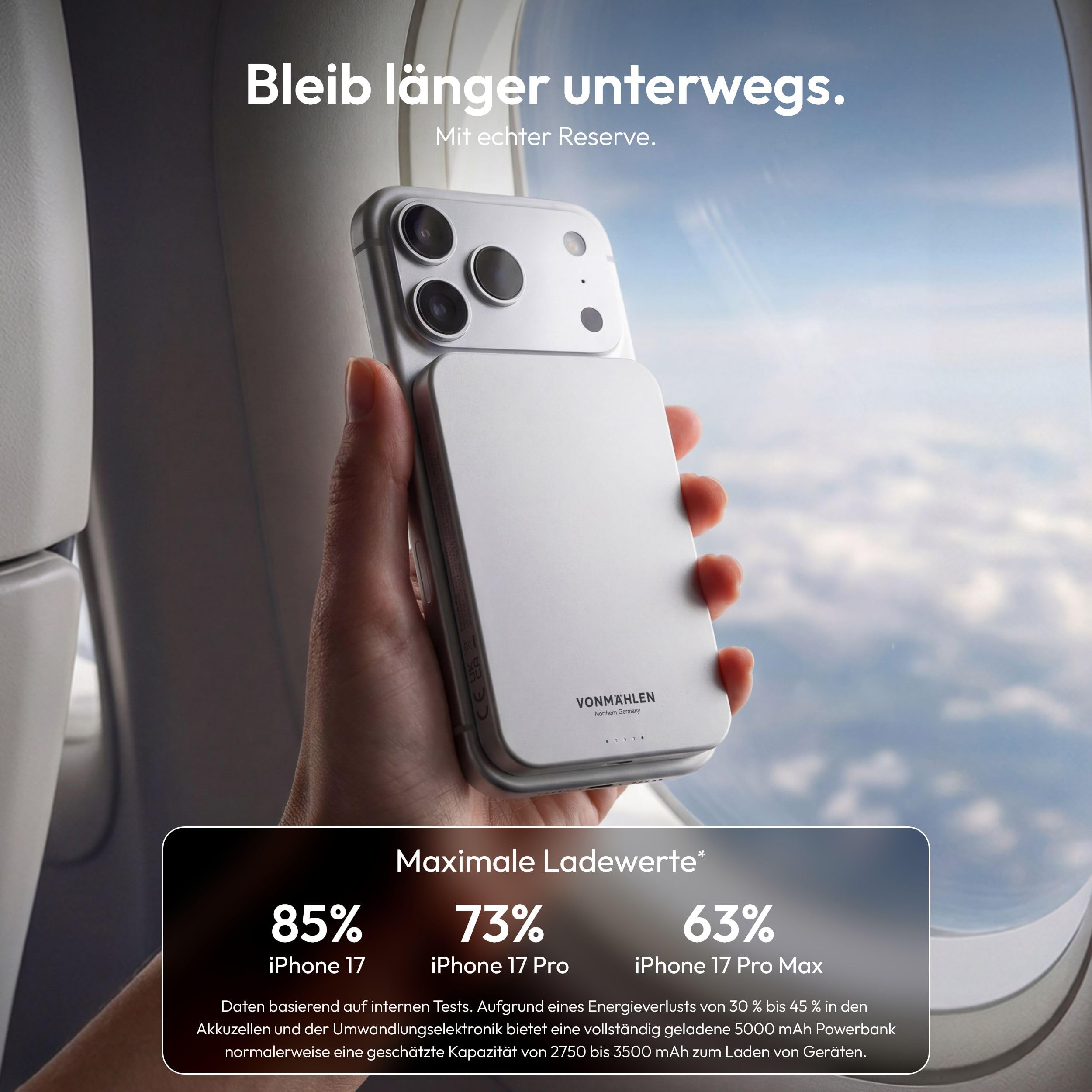 VONMÄHLEN Evergreen Mag - Wireless Powerbank kompatibel mit MagSafe - Ultra Thin, Tragbares Ladegerät mit 5000mAh Kapazität und 15W Drahtloses Laden, magnetische Powerbank (QI2-zertifiziert) - White 9