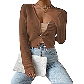 Verdusa Women's Drop Shoulder Long Sleeve Button Up Knit Cardigan Sweater