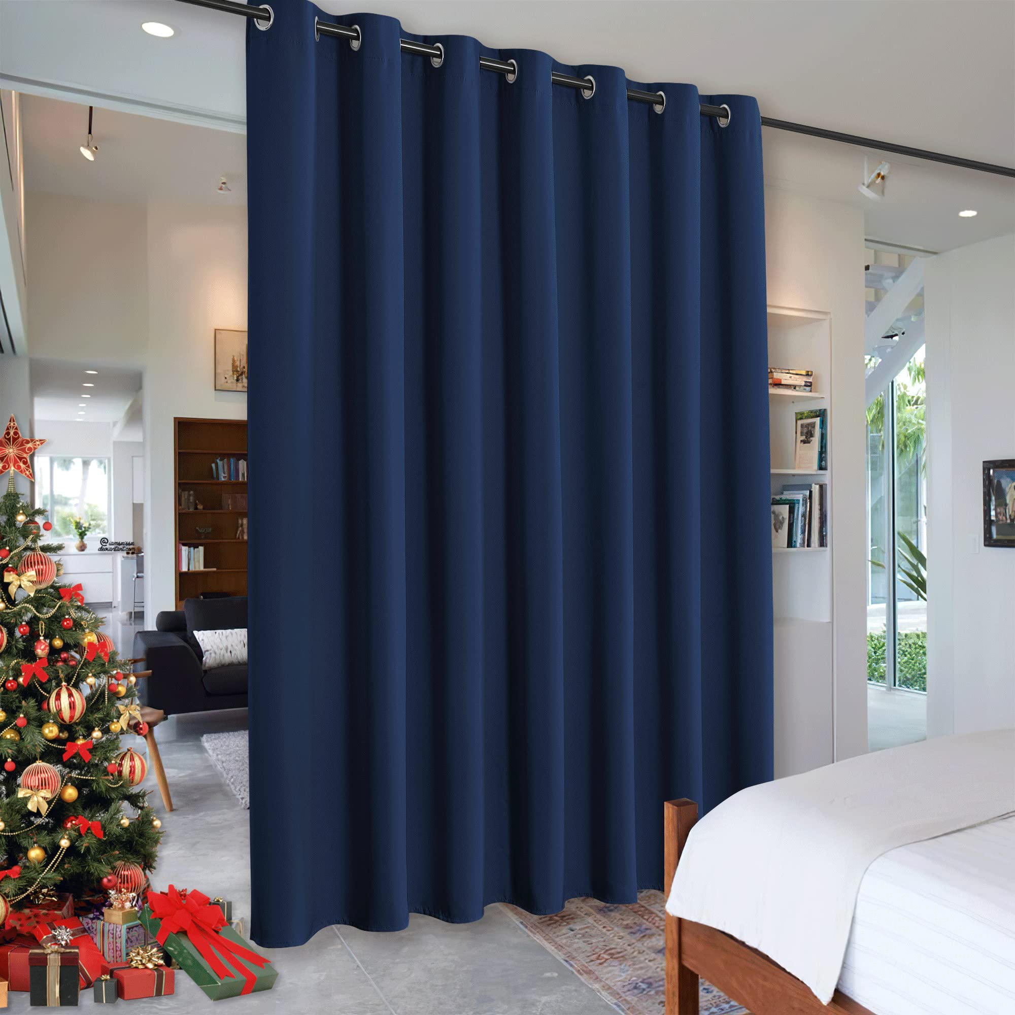 Photo 1 of RYB HOME Privacy Curtain for Sliding Glass Door, Light Block Noise Reduce Insulated Curtain Screen Ceiling to Floor for Locker Room Basement Bedroom Closet, 100 inch Wide x 96 inch Long, Navy
