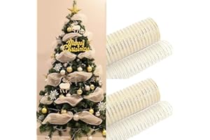 Lot de 2 rubans en maille dorée pour sapin de Noël, 25,4 x 9 m, adaptés pour l'artisanat, l'emballage cadeau, la décoration d
