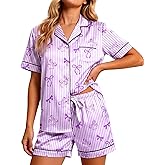 ArthomaHige Womens Silk Satin Pajamas Set Short Sleeve Pjs Soft Button Down 2 Piece Shorts Sets Notch Collar Loungewear S-XL