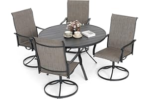 Virvla 5-Piece Outdoor Patio Dining Set, 4 Swivel Rocking Patio Chairs & 1 Large Round Dining Table for for Backyard Front Porch Pool Deck Outdoor Furniture Set - Dark Grey