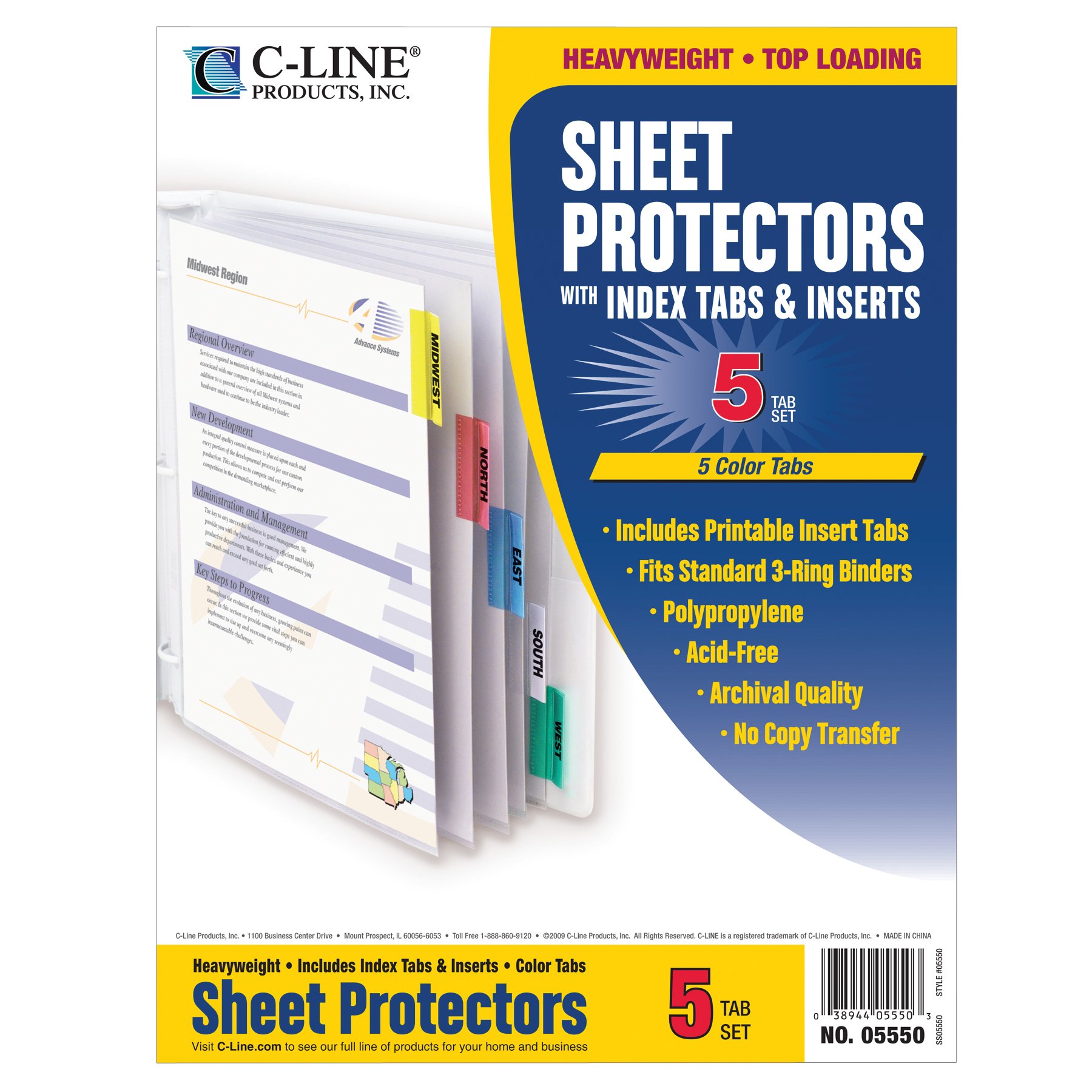 C Line Polypropylene Sheet Protector With Index Tabs Assorted Color