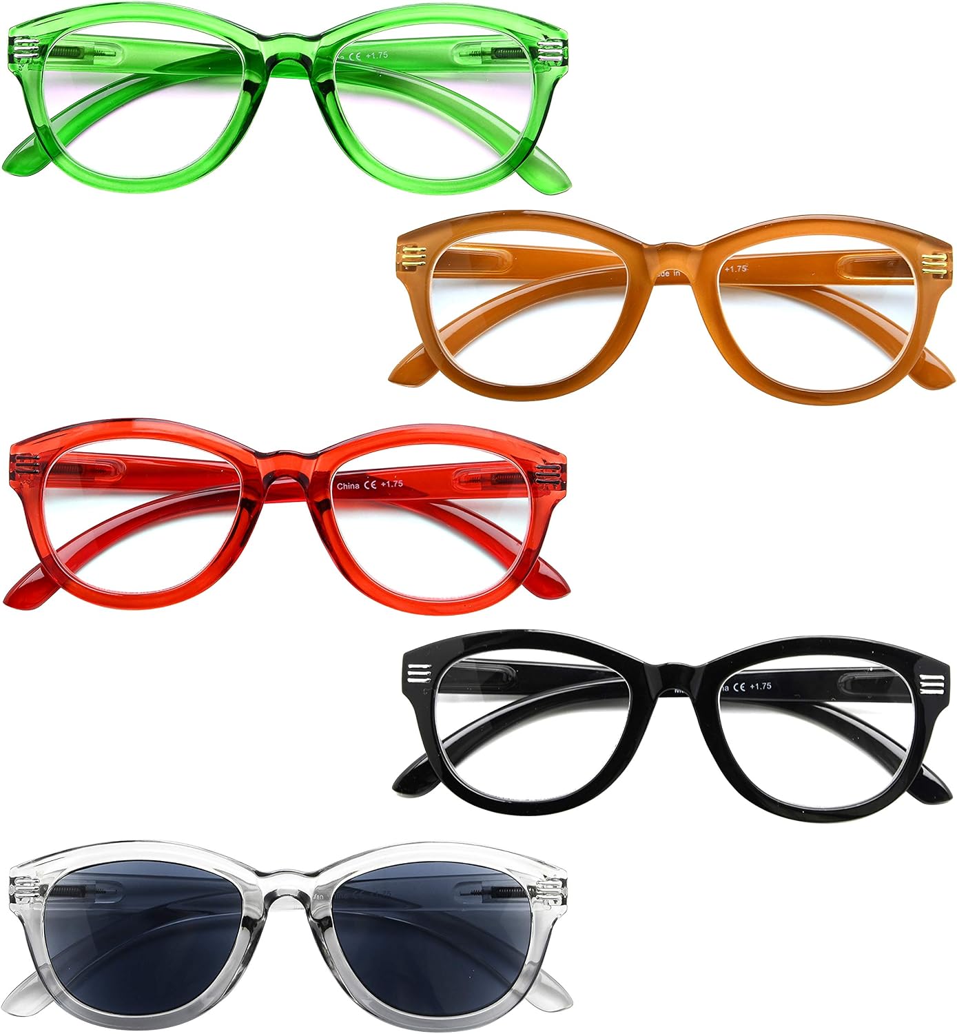 Eyekeeper Cat Eye Reading Glasses for Women 5-Pack Oversize Ladies Readers +2.00, 5 works Mix - Image 3