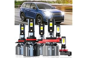XG Glitter Lights Fit For Toyota Highlander 2014-2019, 9005 High Beam H11 Low Beam H11 Fog Light Bulbs, High Power 6500K White Light, Pack of 6