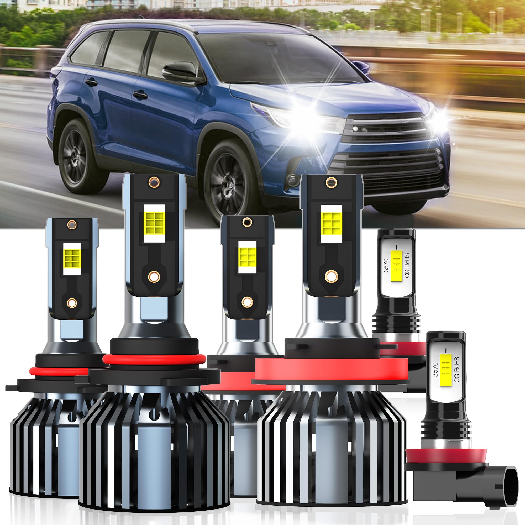 Photo 1 of XG Glitter Lights Fit For Toyota Highlander 2014-2019, 9005 High Beam H11 Low Beam H11 Fog Light Bulbs, High Power 6500K White Light, Pack of 6