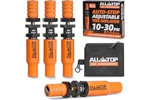 ALL-TOP Adjustable Auto-Stop Tire Deflator Valve Kit (10-30PSI) 4 PCS Tyre Air Down Tool with Screw-On Back-up Valve Caps for Offroad 4x4 (2nd Gen)