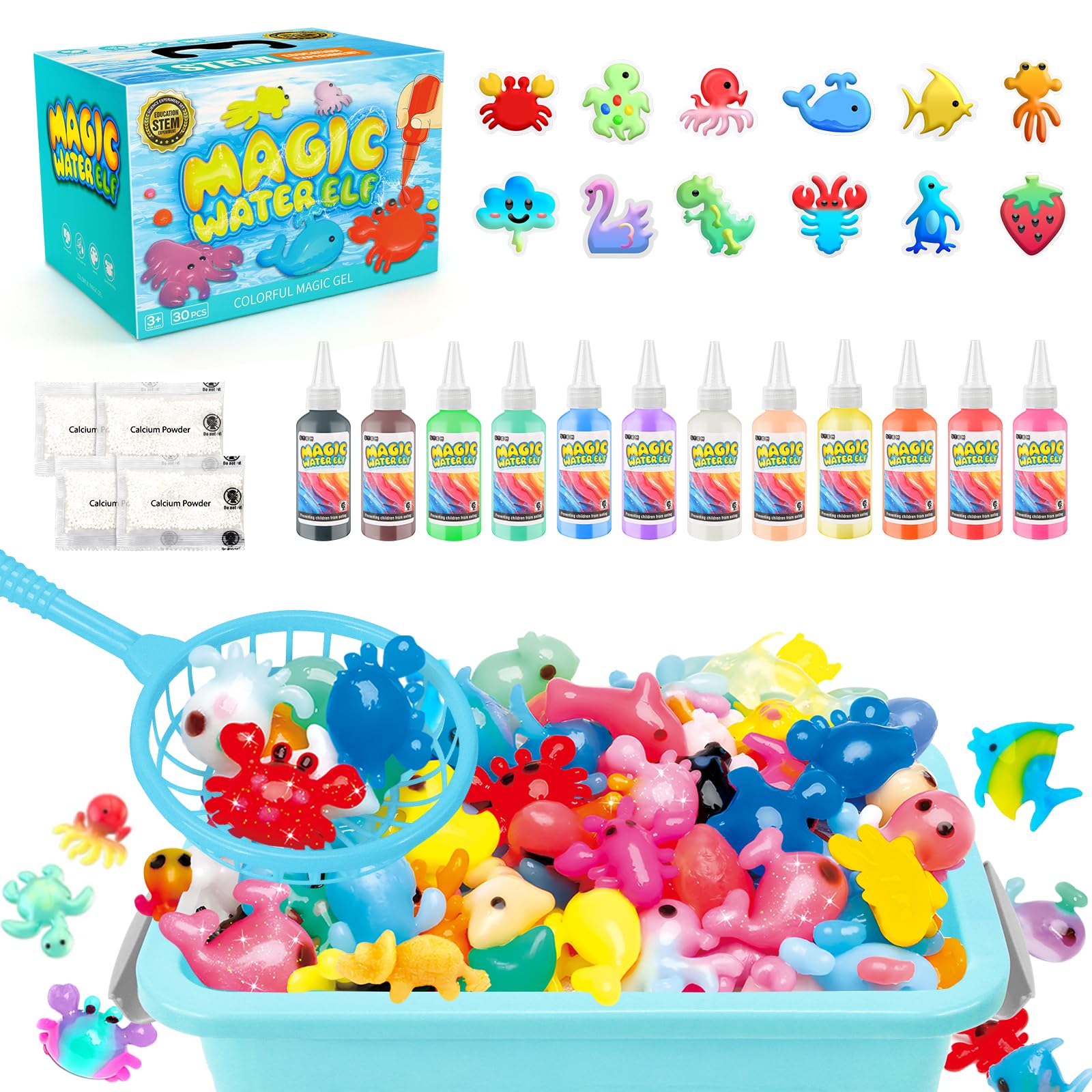 MOMSIV 12 Color Magic Water Gel Kit, Magic Aqua Elf Kit for Kids with 12 Moulds, Fairy DIY Arts & Crafts Toy for Boys and Girls Ages 5 6 7 8 Christmas Birthday Gifts