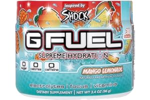 G Fuel Mango Lemonade Supreme Hydration, Electrolyte Powder Mix for Energy & Focus, Sugar and Caffeine Free Supplement with Essential Vitamins & Minerals, Mango Lemonade Flavor, 3.4 oz - 30 Servings