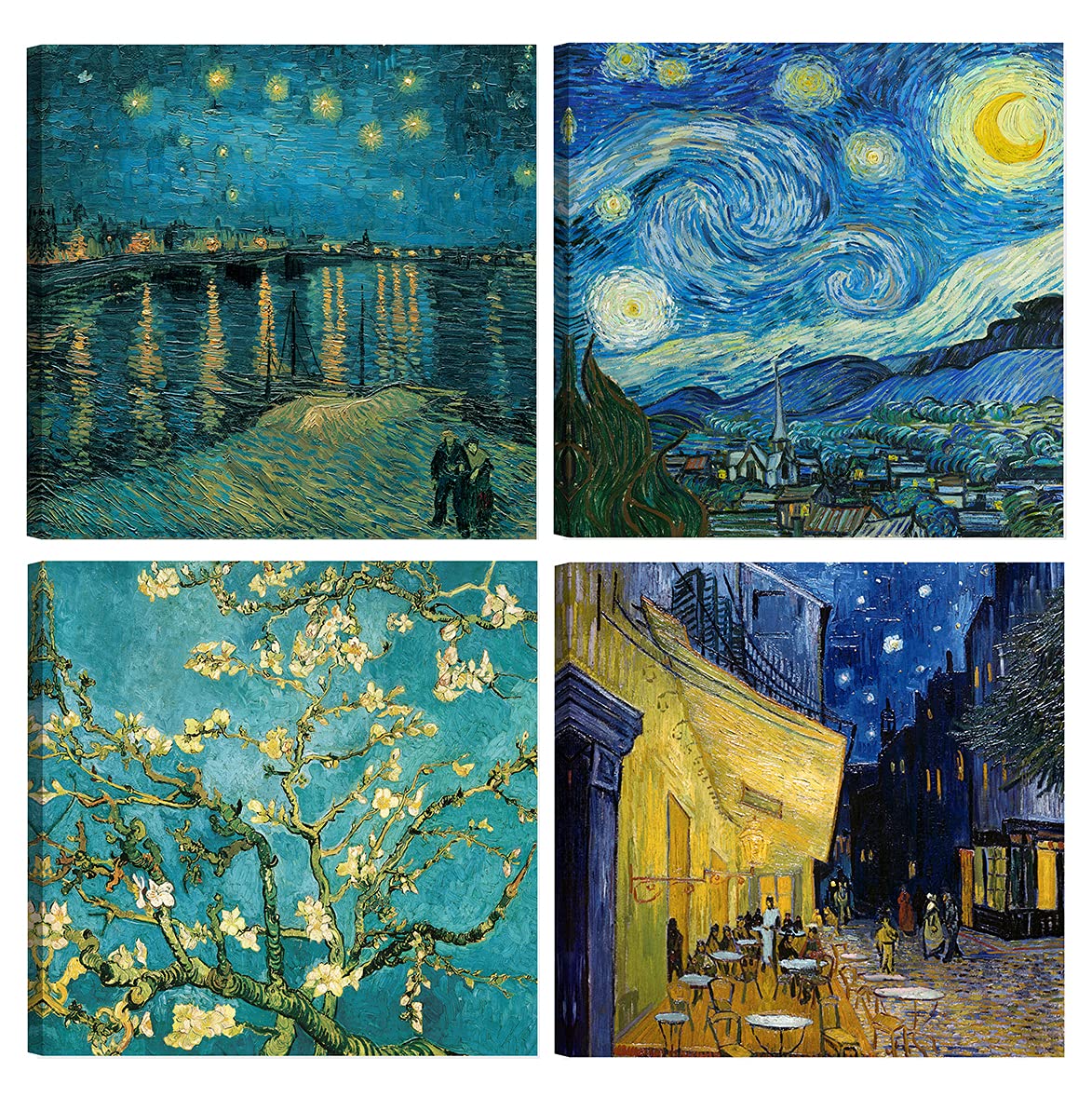 DìMò ART Vincent Van Gogh Modern Paintings, 4 pcs 30 x 30 cm Each, Canvas Print, Classical Art Decor for Kitchen, Bedroom, Living Room, Lounge, Bar, Office, Restaurant