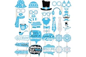 BESSMOSO Snowflake Photo Booth Props 38 Pcs Frozen Party Decorations Winter Wonderland Party Favor for Holiday Party Christmas Party Supplies
