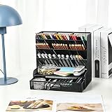Marbrasse Mesh Desk Organiser Multi-Functional Pen Holder with Drawer Black view 2