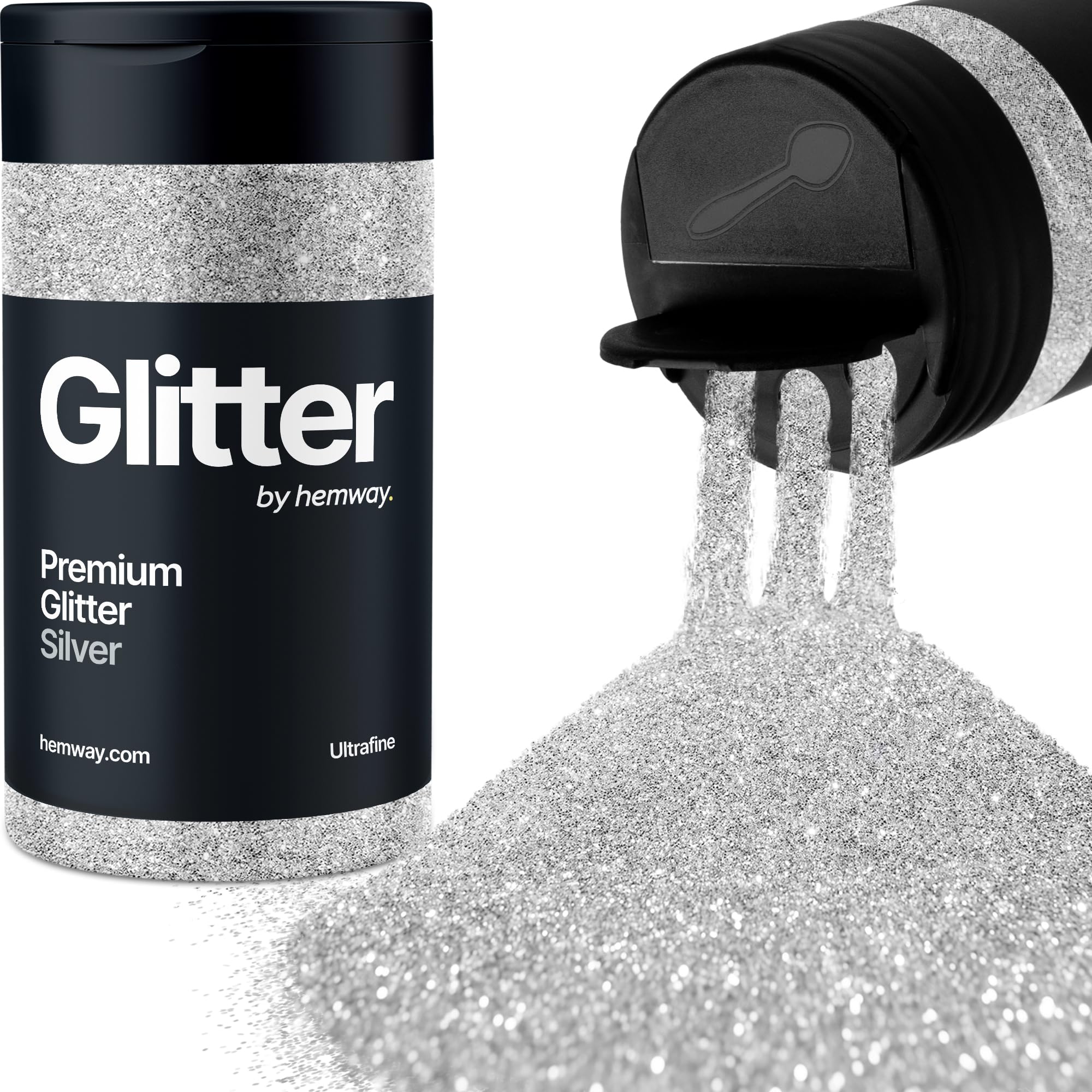 Silver Glitter Shaker, 130g Ultrafine Glitter, Crafts 1/128" Metallic Flake Silver Sequins, Resin & Epoxy Crafts, Decorating, Halloween, Christmas Nail, Face, Hemway