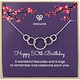 50th Birthday Gifts for Women - 925 Sterling Silver Infinity Five Circle Necklace for Her, 5 Decade Jewelry 50 Years Old, Mothers Day Jewelry