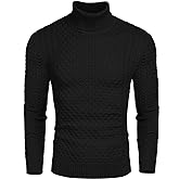 COOFANDY Men's Slim Fit Turtleneck Sweater Casual Knitted Twisted Pullover Solid Sweaters