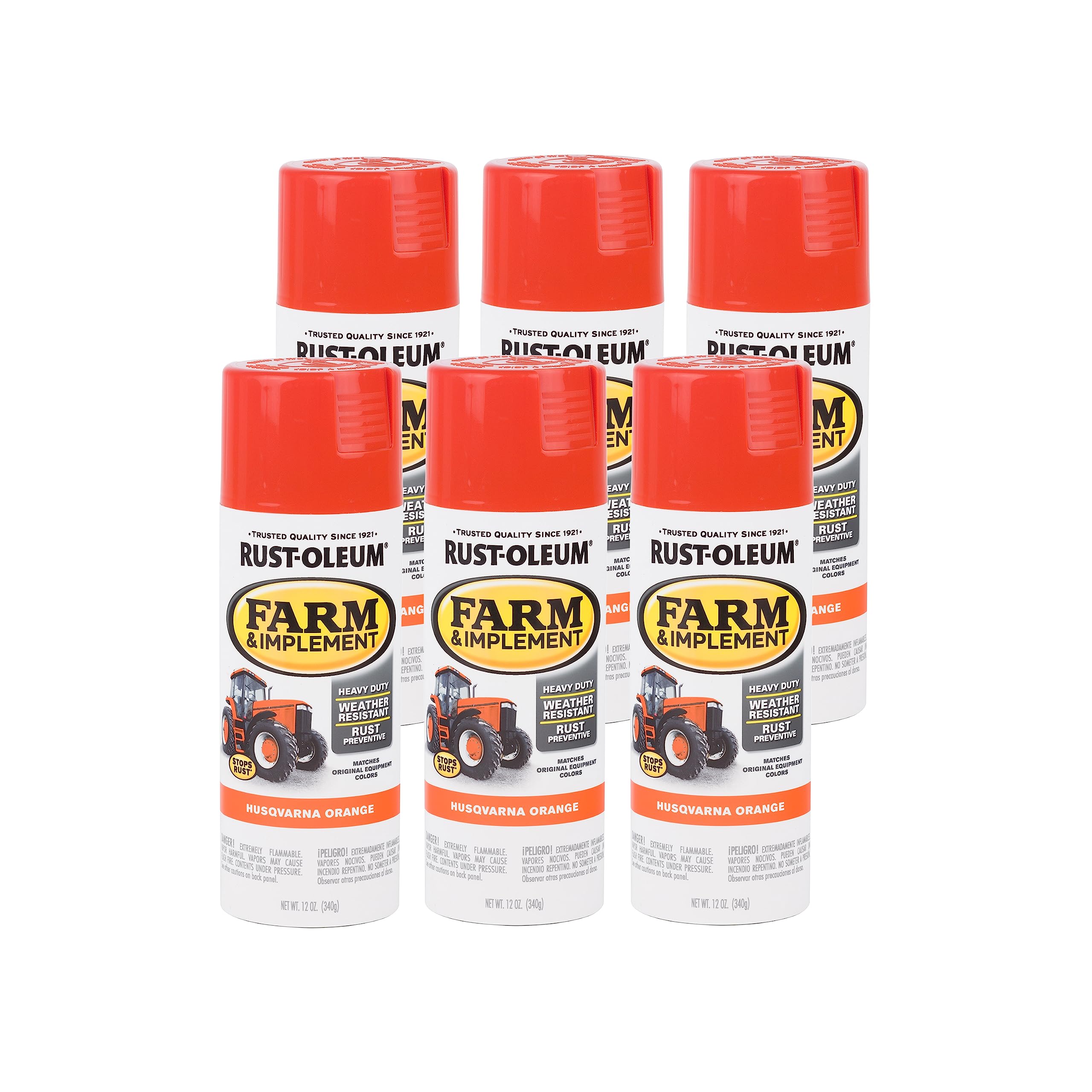 Rust-Oleum 303472-6PK Farm & Implement Spray Paint, 12 oz, Husqvarna Orange, (Pack of 6) Image
