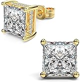 18K White Gold Plated Sterling Silver Princess Cut Cubic Zirconia Stud Earrings Square Simulated Diamond CZ Stud Earrings for Women Men Hypoallergenic