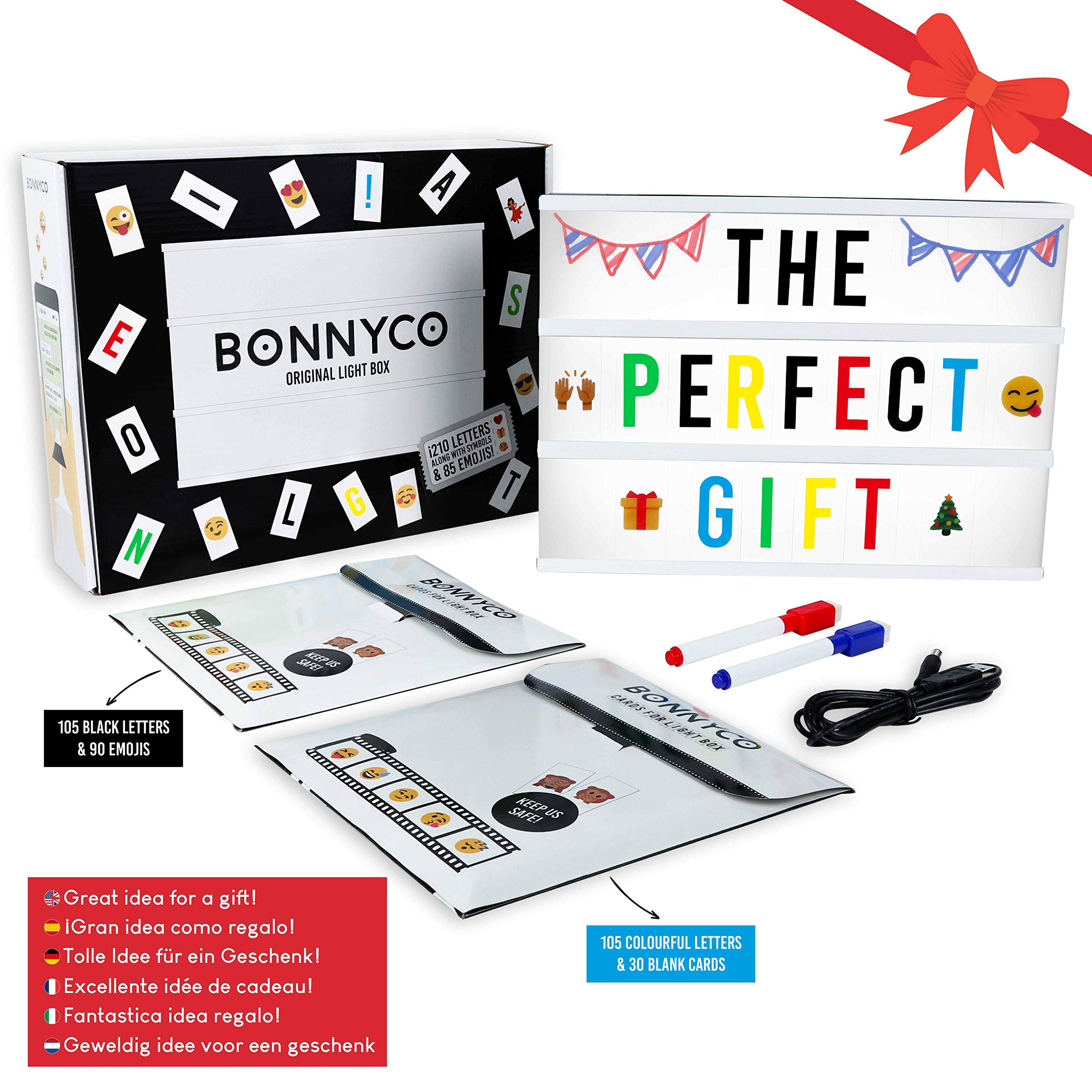 Cinema Light Box with 400 Letters, Symbols, Emojis, 2 Markers, USB - BONNYCO | Led Light Box Home Decor, Room Decor | Cinema Led Sign Letters Board Novelty Gifts Christmas Birthdays | Marquee Lightbox
