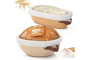 Banneton Bread Proofing Basket Set of 2,9 10 Inch Round Oval Cotton Rope Sourdough Bread Baking Supplies Proofing Bowls with 