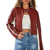 American Trends Cropped Faux Leather Jacket Women Biker Motorcycle Bomber Leather Jacket