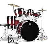 Best Choice Products 5-Piece Full Size Complete Adult Drum Set w/Cymbal Stands, Stool, Drum Pedal, Sticks, Floor Tom - Dark Cherry Sunburst