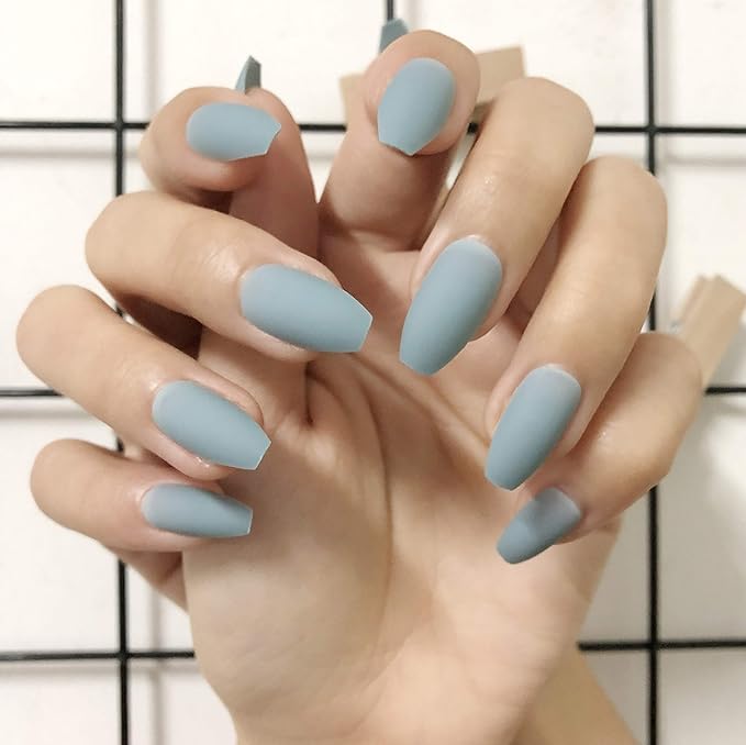 Amazon.com : Coffin Nail Tips Matte Gray Nails Pure Color Elegant Fake