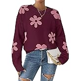 Libsorge Womens Oversized Cute Flower Sweater Valentine Day 2026 Trendy Vintage Floral Knit Crewneck Pullover Tops