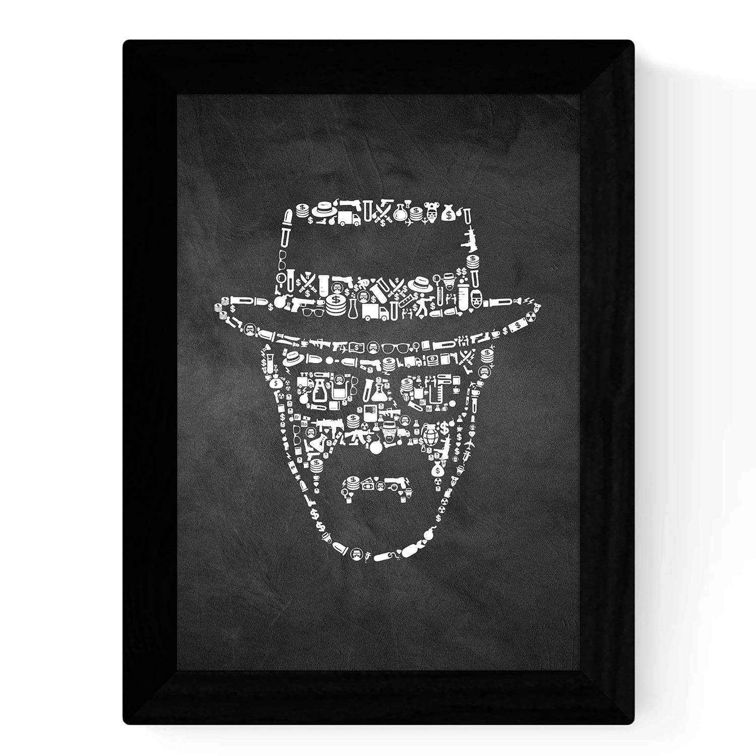 Nacnic black and white film The breaking bad icons on A3 size poster with black background blackboard style.