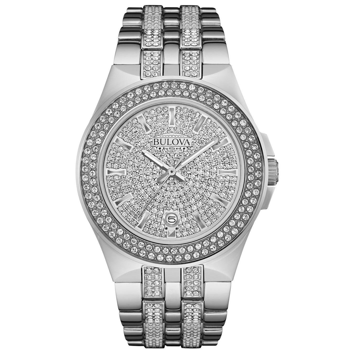 Reloj Bulova de cuarzo con 3 manecillas y acero inoxidable con cristales para hombre Estilo: 96B235