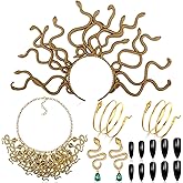 Huquary 5 Pcs Halloween Medusa Snake Costume Set for Women Medusa Headpiece Headband Medusa Snake Choker Necklace Snake Earrings Bracelet Black Fake Nails for Halloween Cosplay Costume Accessories