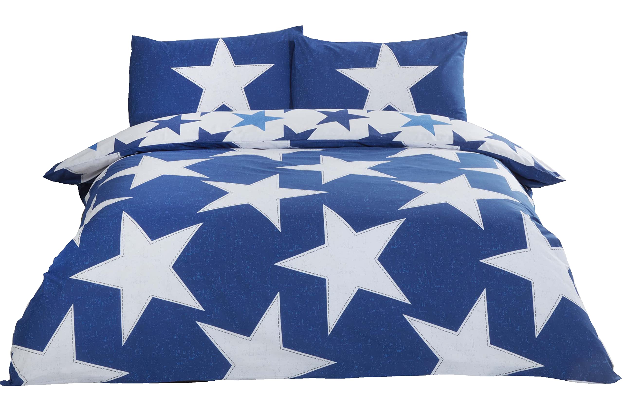 Rapport Home All Stars Blue King Duvet Cover Set for Boys & Teens - Reversible Polycotton Bedding with Star Pattern with one Duvet cover (230 x 220 cm) with two matching Pillowcases