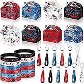 40 Pieces Halloween Spider Birthday Party Decoration Set Spider Party Favor Boxes Goodie Treat Boxes with Handles Rubber Bracelets Wristlet Keychain Spiderweb Gift Cards for Birthday Gift Decor