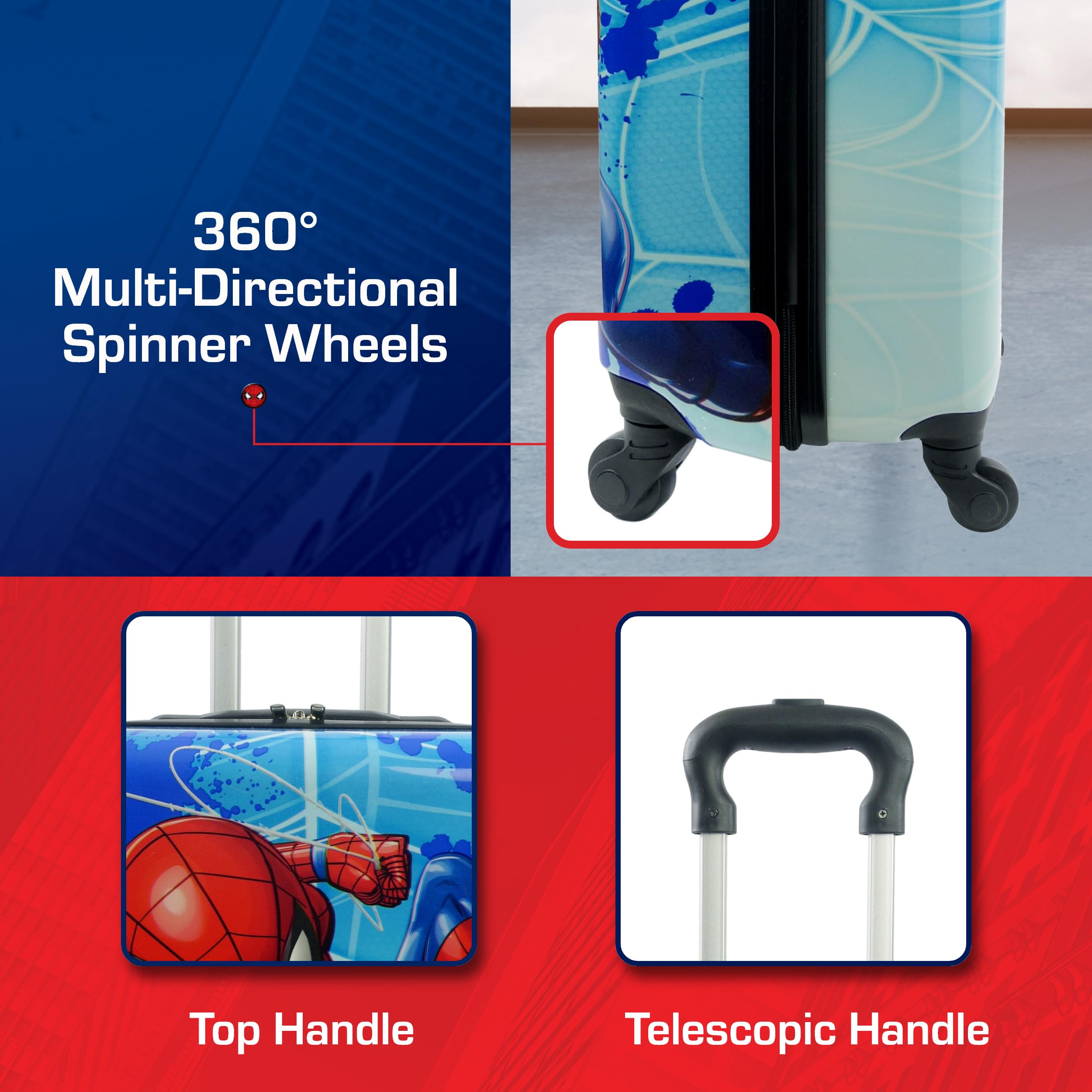 FUL Marvel Spider-Man 21 Inch Kids Carry On Luggage, Hardshell Rolling Suitcase with Spinner Wheels, Multi, Small
