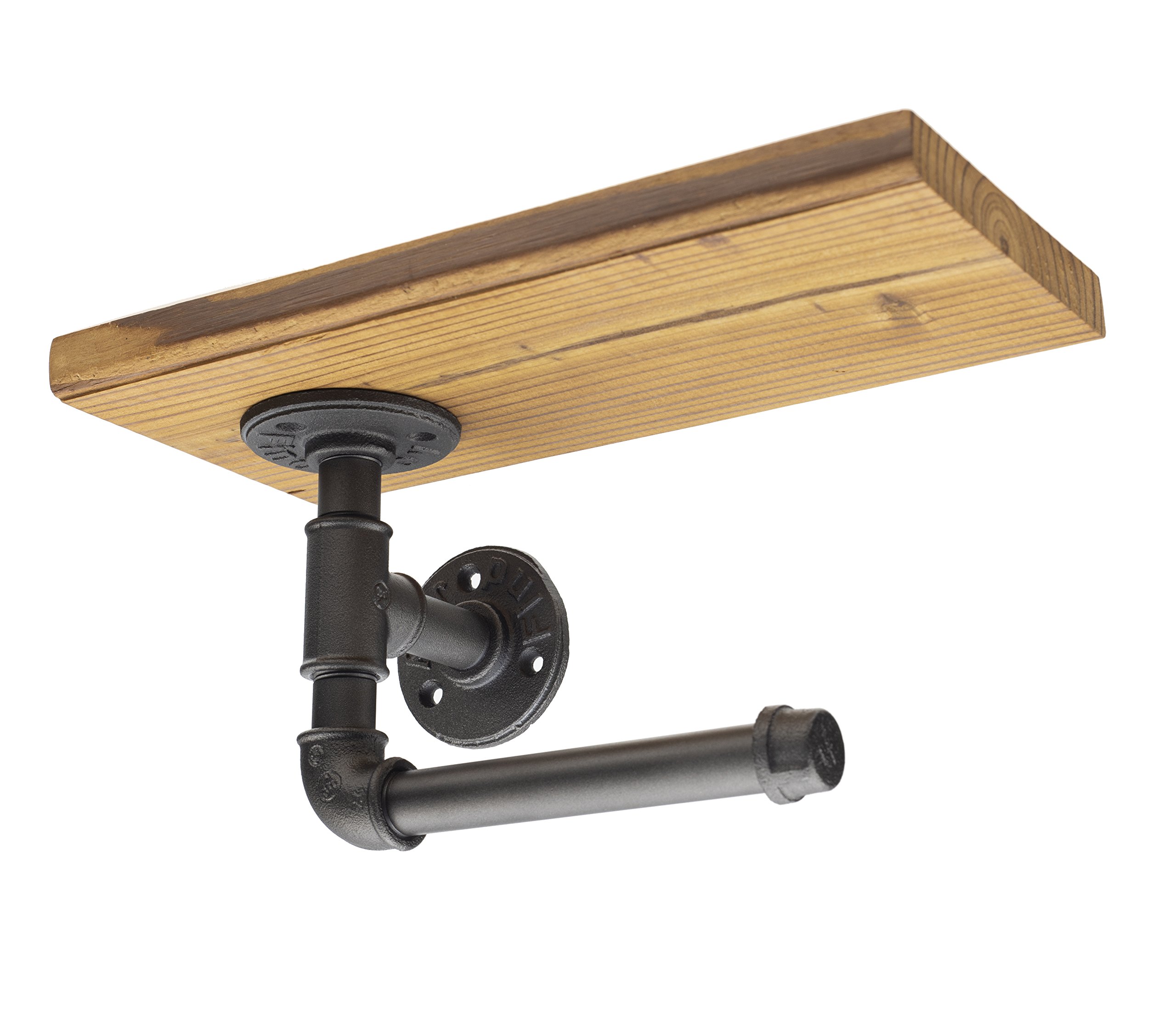 Y-Nut Industrial Vintage Toilet Paper Holder with Platform Rack Board, Steampunk Toilet Paper Dispenser TPD-005