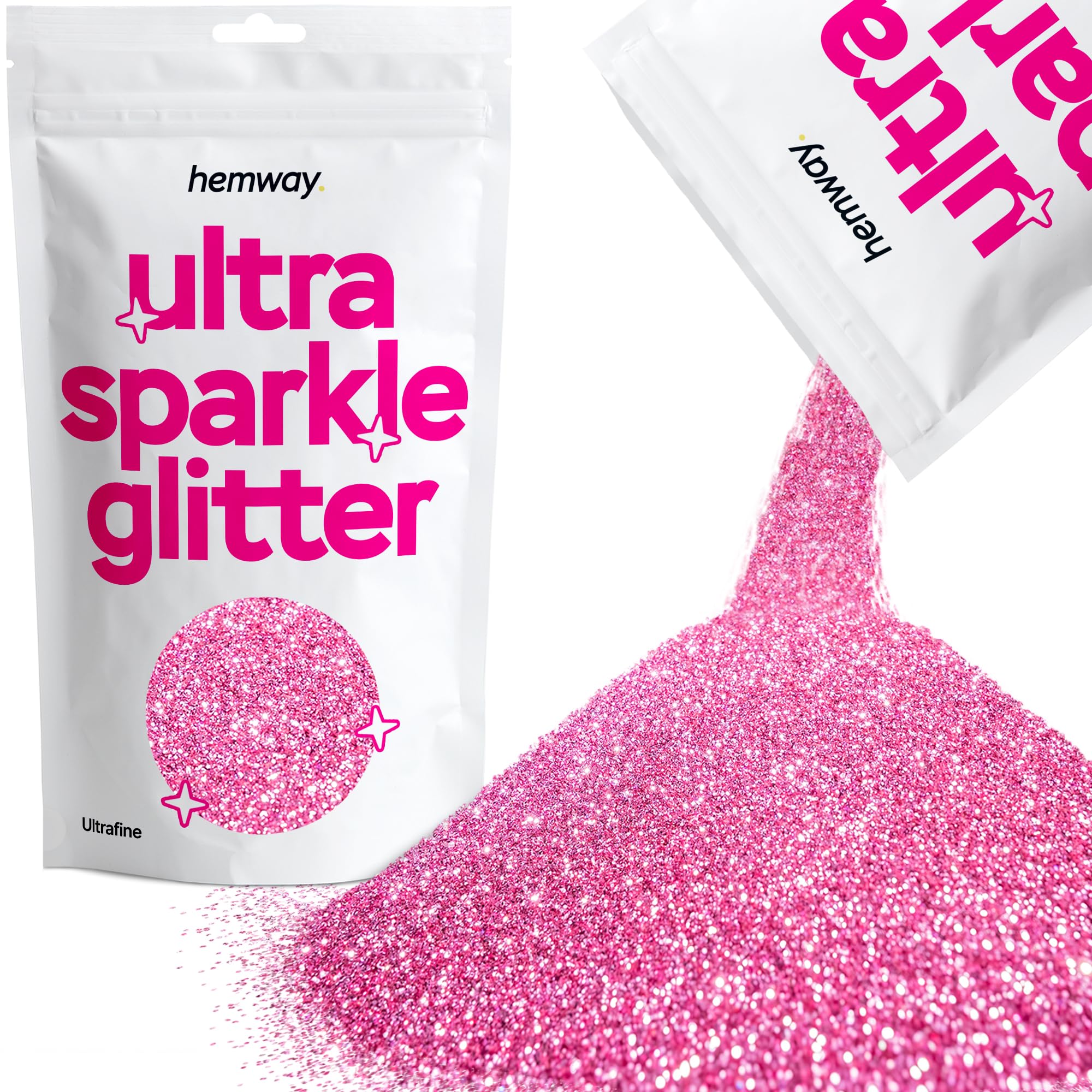 Hemway Ultra Sparkle Glitter Rose Pink 100g Ultrafine | Glitter for Arts & Craft, Makeup, Nail Art, Crafting, Card Making, Sparkle Decoration