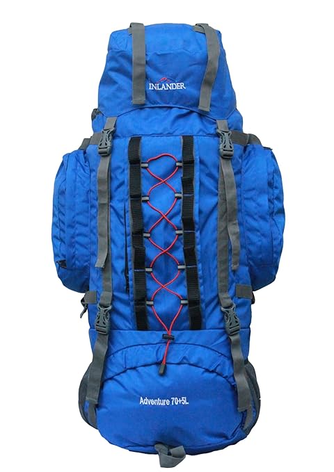 INLANDER 70+5 L Blue Travel Bag for Hiking Trekking Daypack Rucksack with Rain Cover