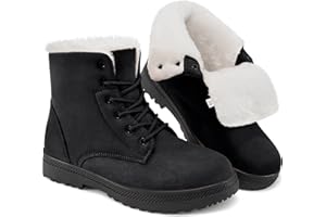 HARENCE Winter Snow Boots for Women: Warm Fur Lined Ankle Booties Lace Up Slip on Outdoor Walking Womens Boots