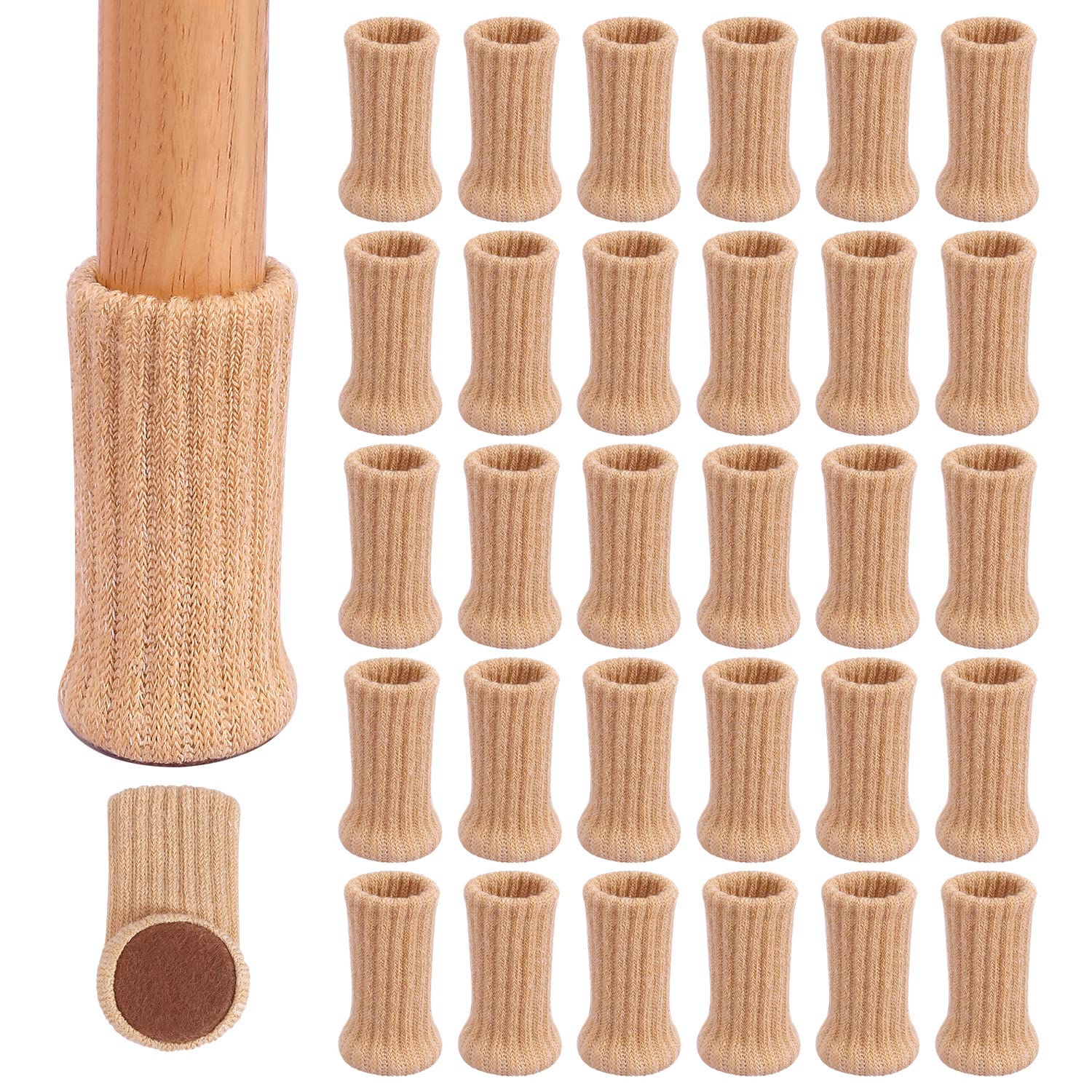 Ezprotekt Chair Leg Socks, Furniture Socks, 32 Pack, Floor Protectors, Non-Slip Furniture Caps, Non-Slip Furniture Shoes, Avoid Scratches and Noise, Fits Chair Legs from 1 to 2 Inches (32 Khaki)