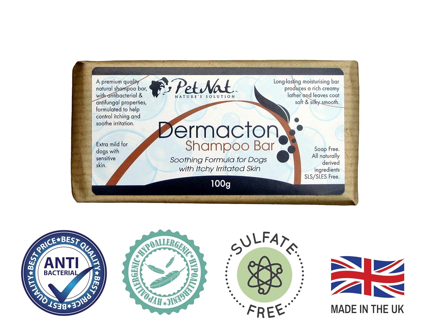 Petnat Dermacton Shampoo for ITCHY Dogs. Antibacterial & Anti fungal, for dogs with sensitive