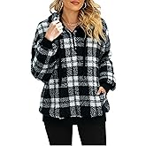 MYHALF Womens Sherpa Pullover Oversized Fuzzy Hoodie with Pockets Double Fleece Sweatshirt Plaid Fluffy Coat Winter Outerwear