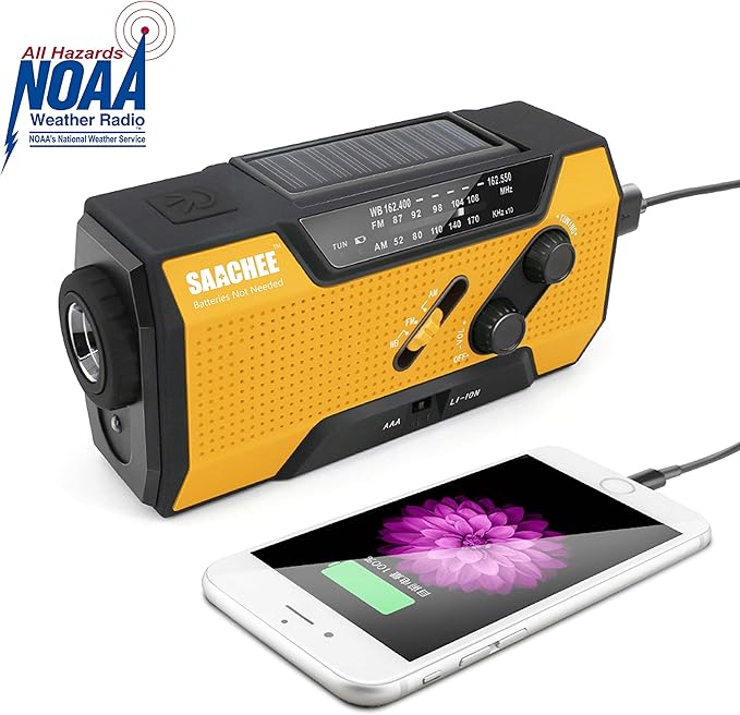 Saachee Solar Hand Crank Portable Radio, NOAA Weather Radio