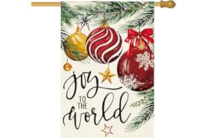 AVOIN colorlife Joy To The World Christmas House Flag 28x40 Inch Double Sided, Holly Ornament Baubles Festive Holiday Yard Outdoor Decorative Flag