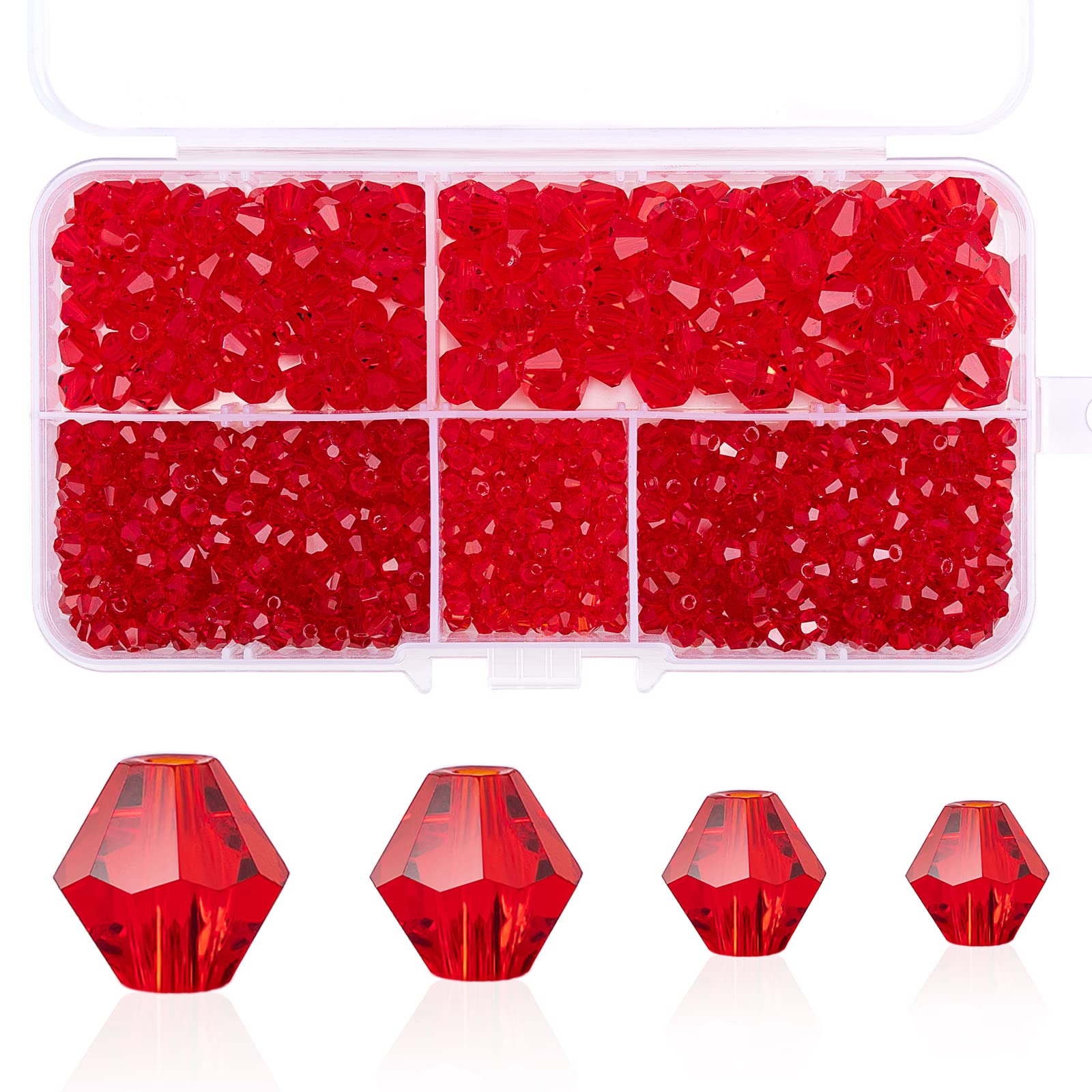 MissAudrey Bicone Crystal Beads for Jewelry Making, Lot 850pcs 3mm 4mm 6mm 8mm Red Faceted Bicone Shaped Glass Beads for DIY Craft Bracelets Necklaces Earrings Suncatcher Beading