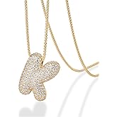 PAVOI 14K Gold Plated Cubic Zirconia Bubble Letter Initial Necklaces for Women | Gold Balloon Necklace Letter | Chunky Pendant Necklaces