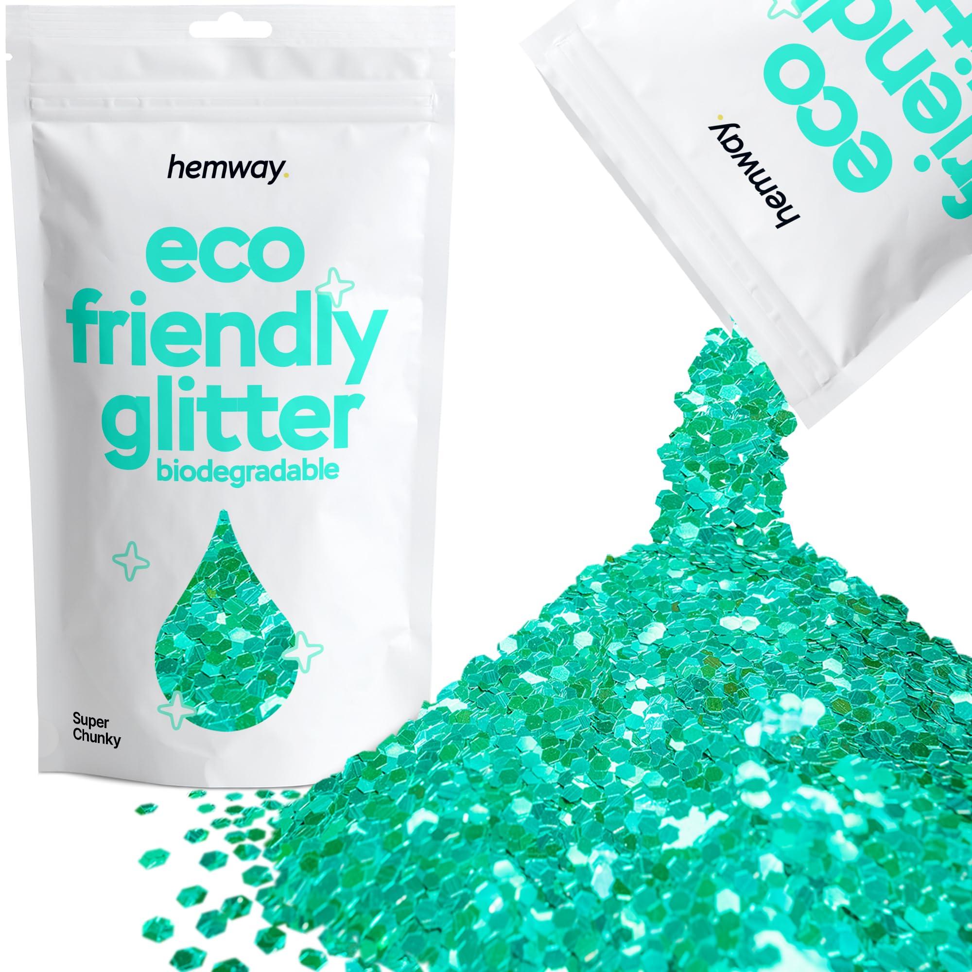 Eco Friendly Biodegradable Glitter | Turquoise Blue - Super Chunky 100g, Plant Based, Biodegradable Glitter for Craft, Face, Hair, Nail, Body and Festival - Hemway — image 1