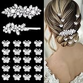 YISSION 22 Pcs Rhinestone Hair Clips Crystal Hair Barrettes with Pearl Silver Hair Clips Decorative Butterfly Hair Pins Wedding Bridal Rhinestone Hair Accessories for Women Girls (Combination 4)